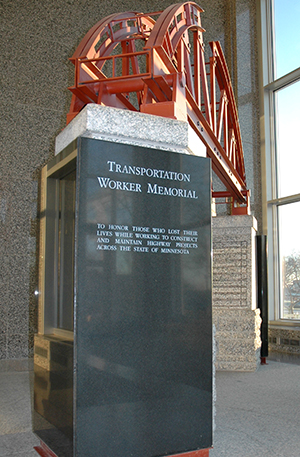 Transportation  Worker Memorial statue in the lobby of Central Office.