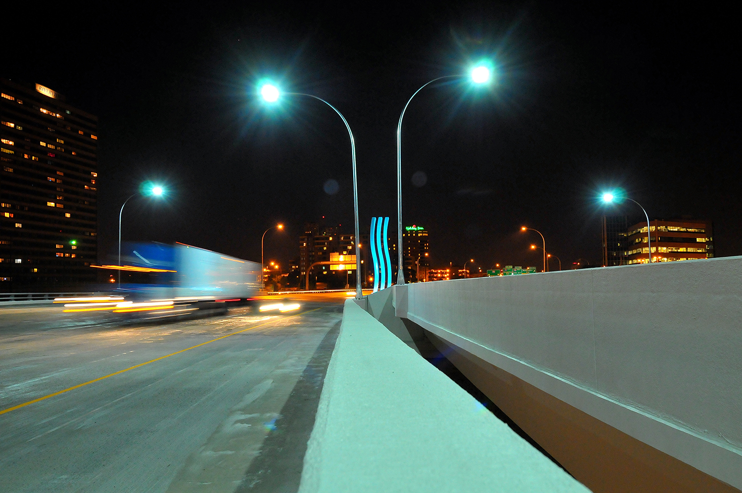 Photo: Bright LED streetlights at night
