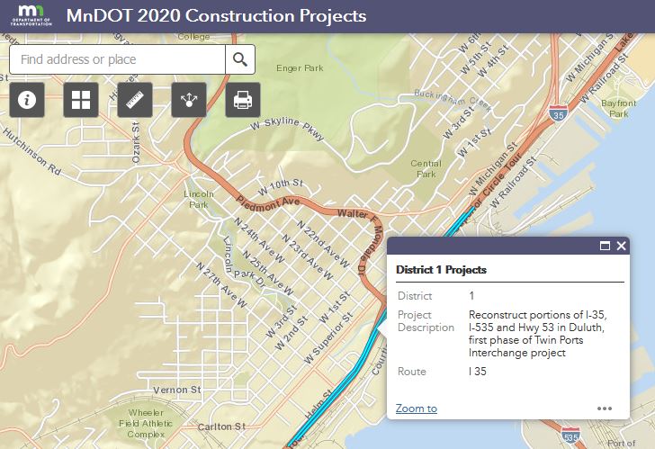 Photo: a screen capture of a map, showing the Can of Worms project in Duluth