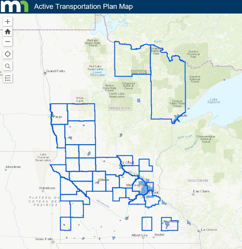 graphic: a screen capture from a computer showing what the Adtice Transportation Plan map looks like