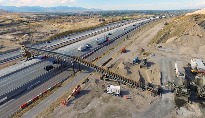 Photo: overhead shot of a construction site near a highway