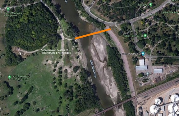 Photo: map showing new location of historic Kern Bridge