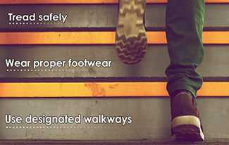 Graphic showing tread on shoes and talking about safety.