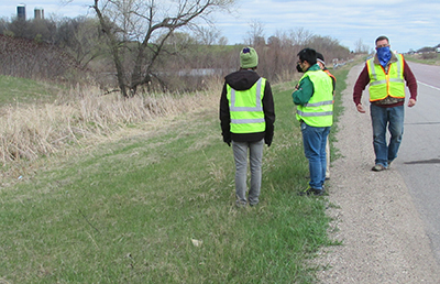 Graphic: Researchers checkout vegatation along a road.