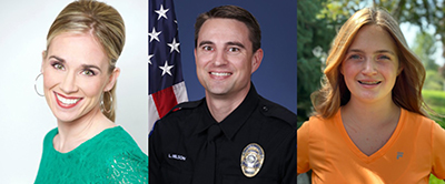 Photo: Holly Kostrzewski, Officer Luke Nelson and Makena Prevost.