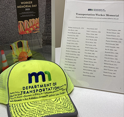 Photo: Mementos honoring MnDOT employees who have died on the job. 