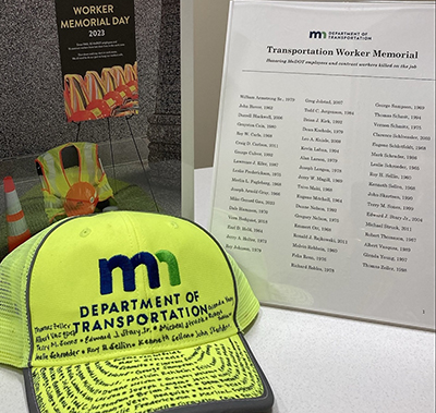 Photo: Mementos honoring MnDOT employees who have died on the job.