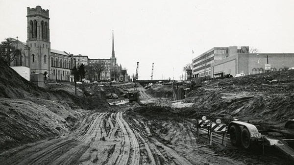 Photo: construction of Lowry Hill tunnel in 1968.