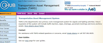Screen grab of the TAMS website