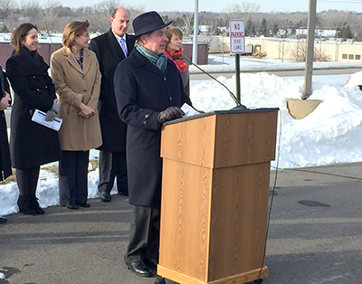 Photo of Commissioner Charlie Zellie at a news conference announcing the TED projects.