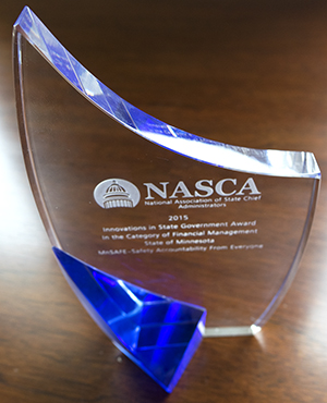Photo of MnSAFE award.