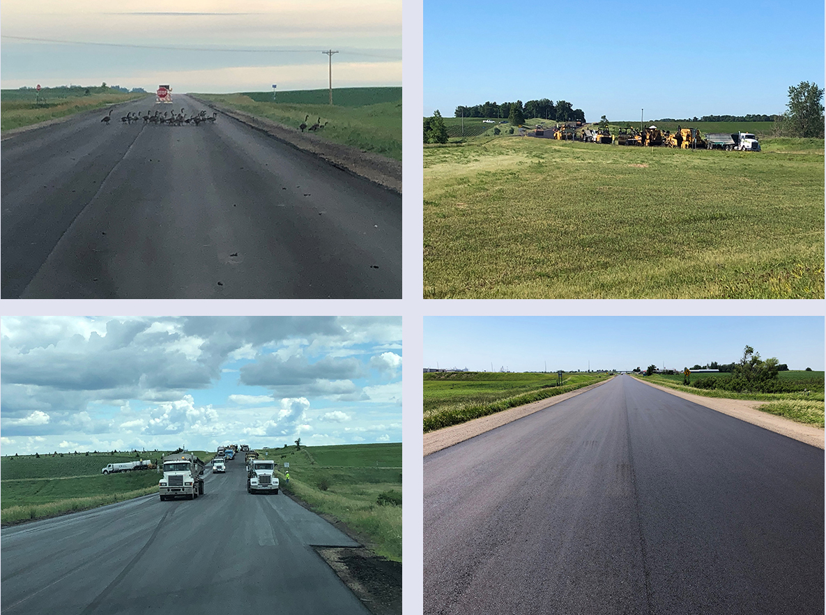 Photos: four photos showing the various stages of construction of the Hwy 71 project