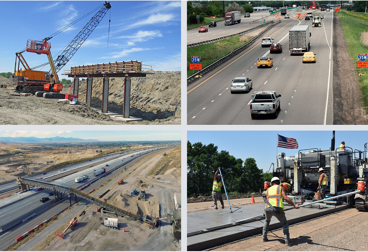 Four photos of various road construction projects from around the state