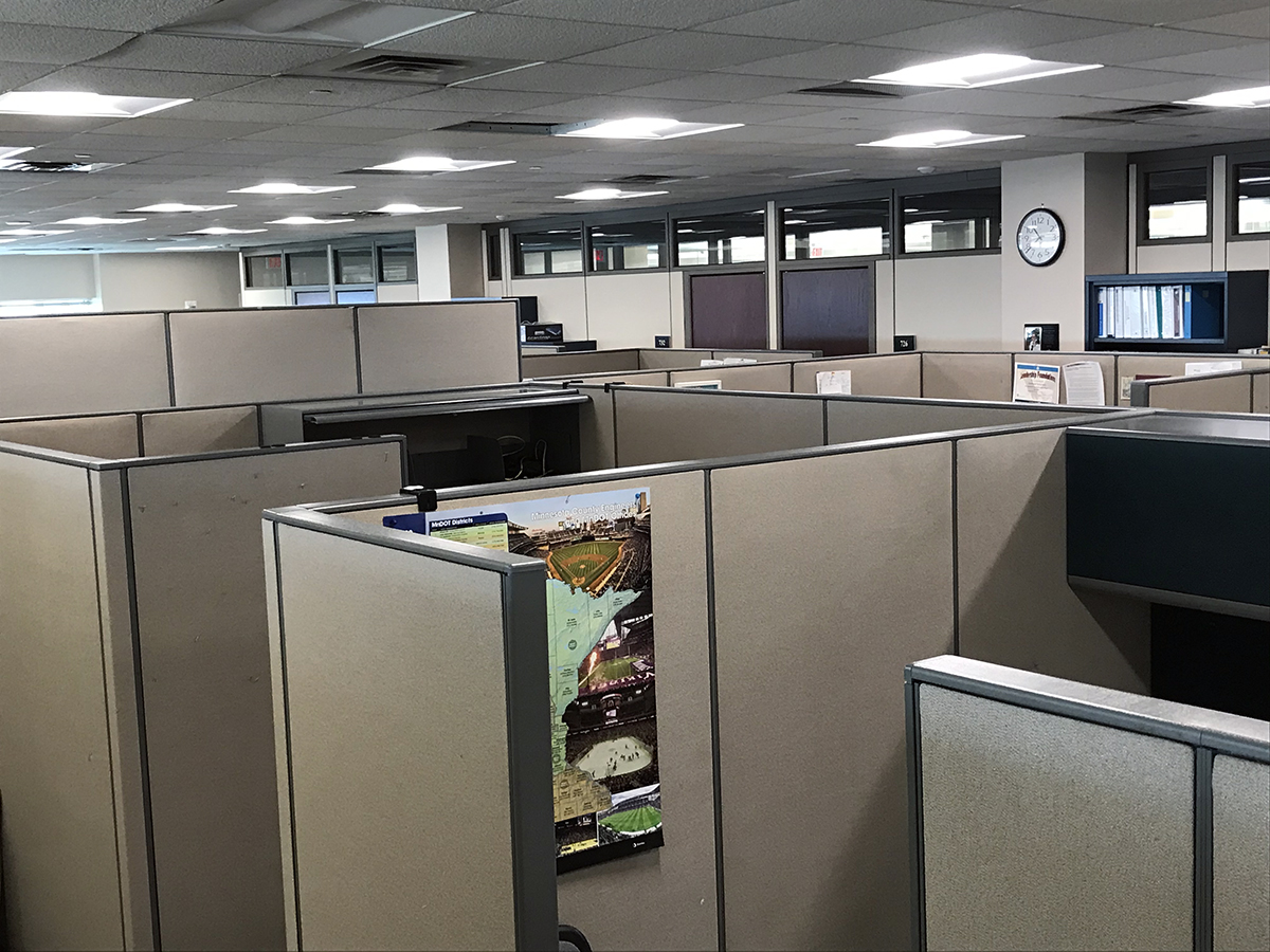 Photo: empty cubicles in Central Office